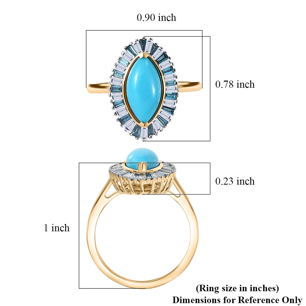 AAA Sleeping Beauty Turquoise and Luxuriant Lab Grown Blue Diamond E-F VS 2.10 ctw Ring in 10K Yellow Gold (Size 9.0) image number 5