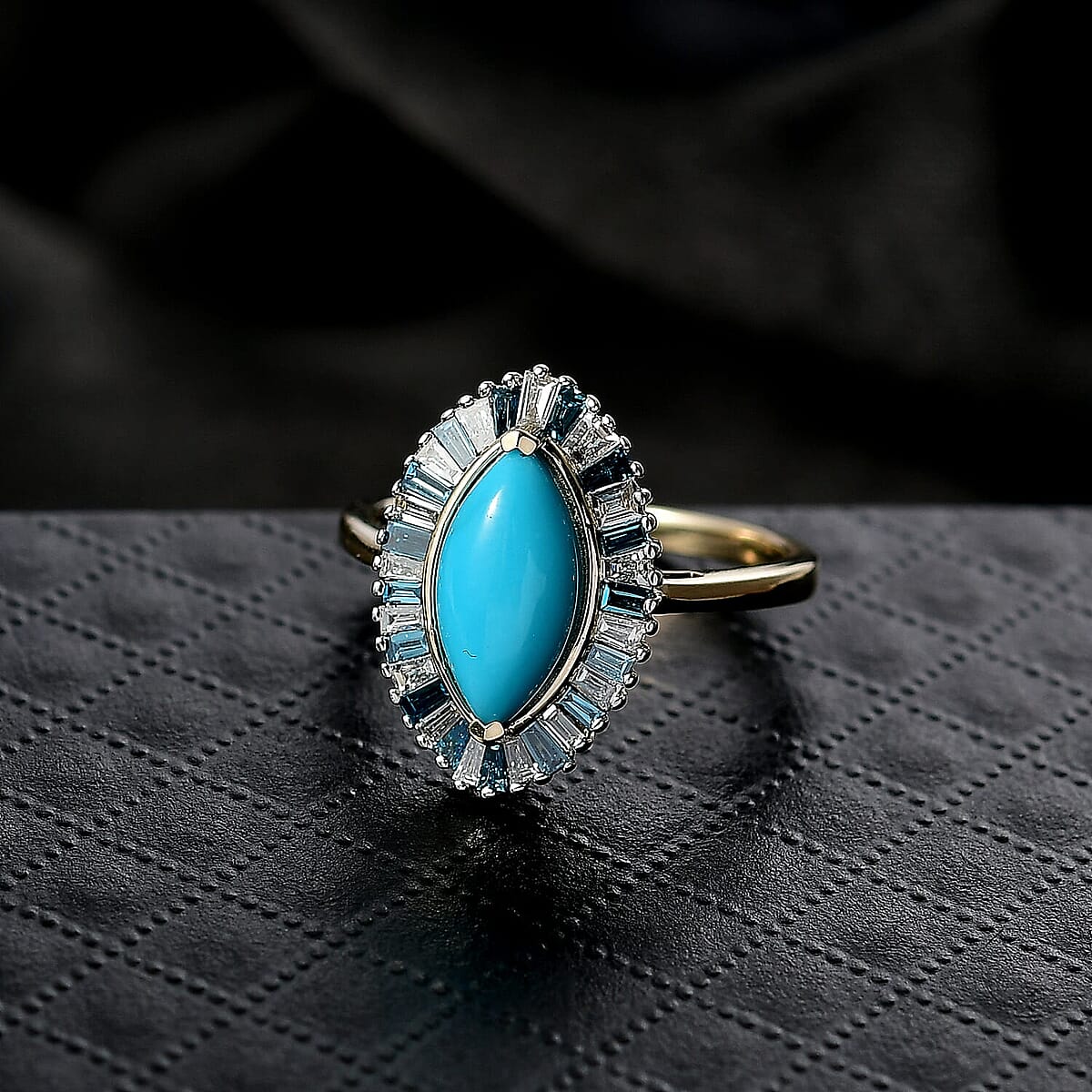 AAA Sleeping Beauty Turquoise, Lab Grown Blue Diamond Ring in 10K Yellow Gold 2.10 ctw (Size 9.5) image number 1