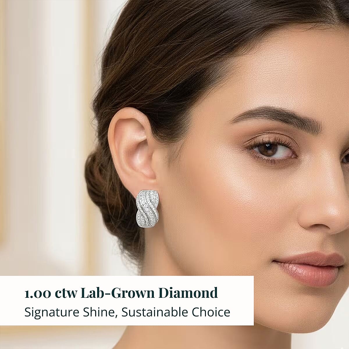 Doorbuster Luxuriant Lab Grown Diamond G-H SI 1.00 ctw Earrings in Rhodium Over Sterling Silver image number 1