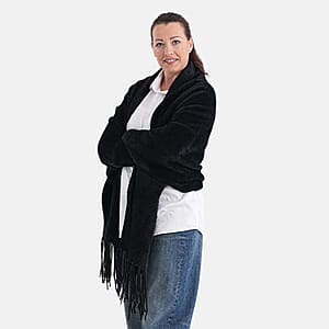 La Marey Black Embroidery Tassel Poncho 