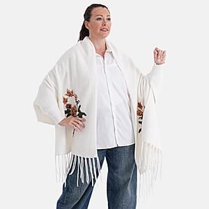 La Marey White Embroidery Tassel Poncho 