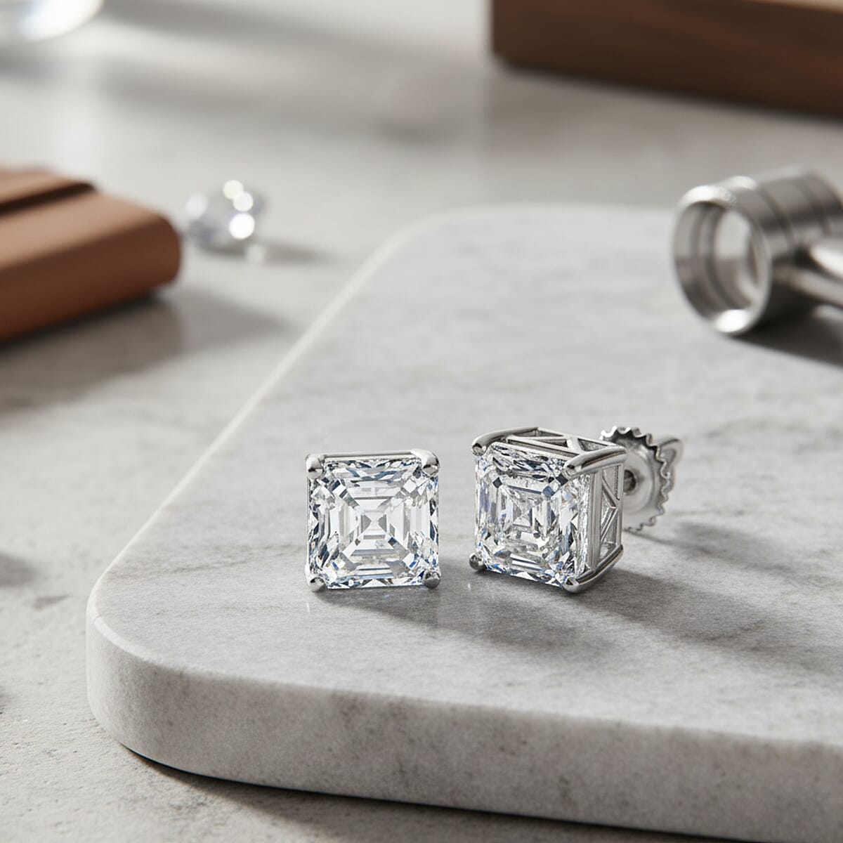 Doorbuster IGI Certified Luxuriant Asscher Cut Lab Grown Diamond E-F VS 5.00 ctw Earrings in 950 Platinum 4 Grams image number 1