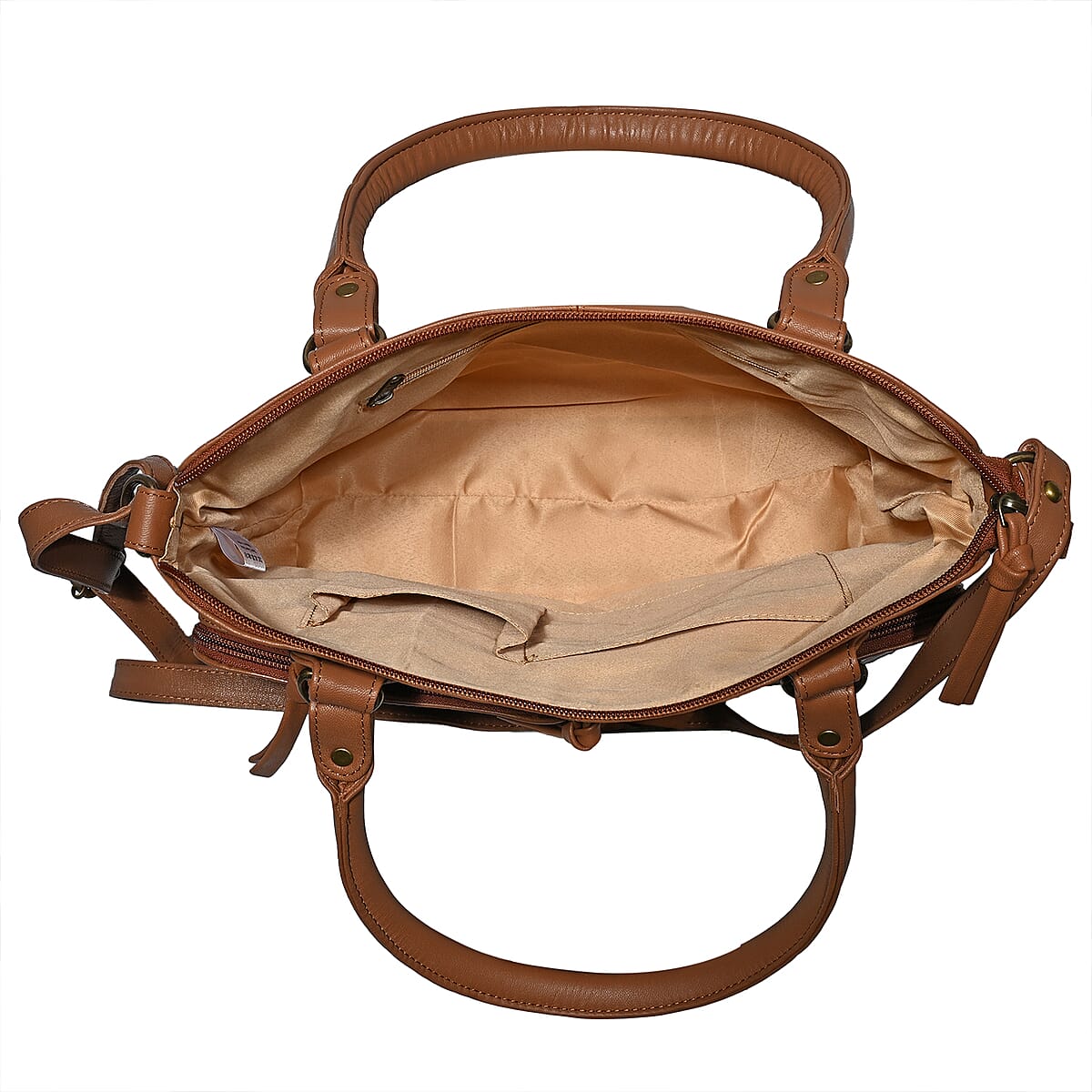La Marey Tan Genuine Leather Embroidery work Shoulder Bag with Shoulder Strap image number 3