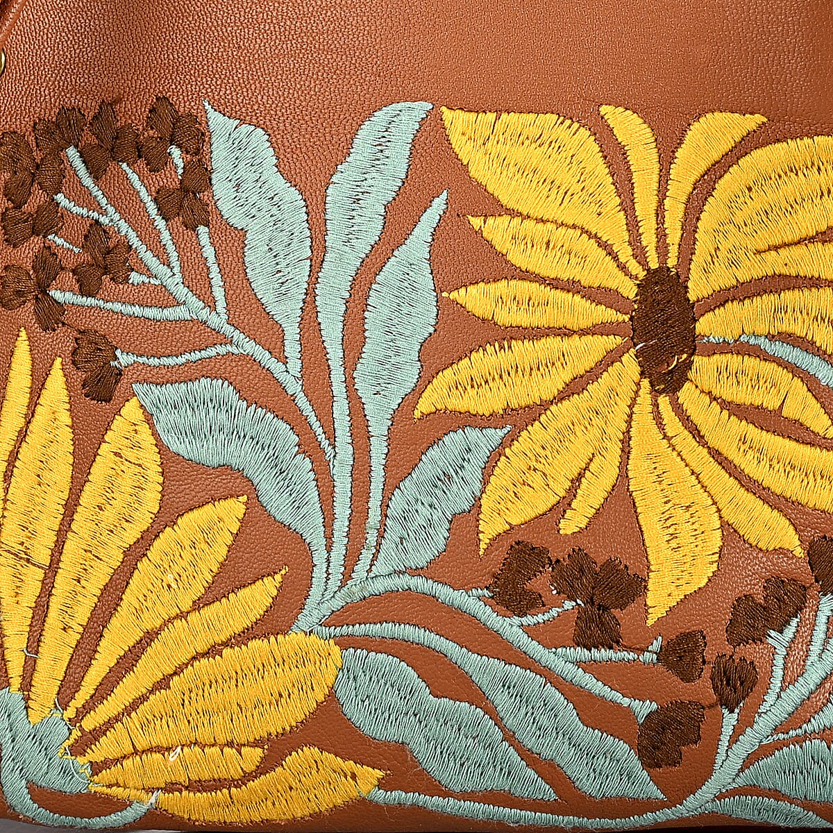 La Marey Tan Genuine Leather Embroidery work Shoulder Bag with Shoulder Strap image number 4