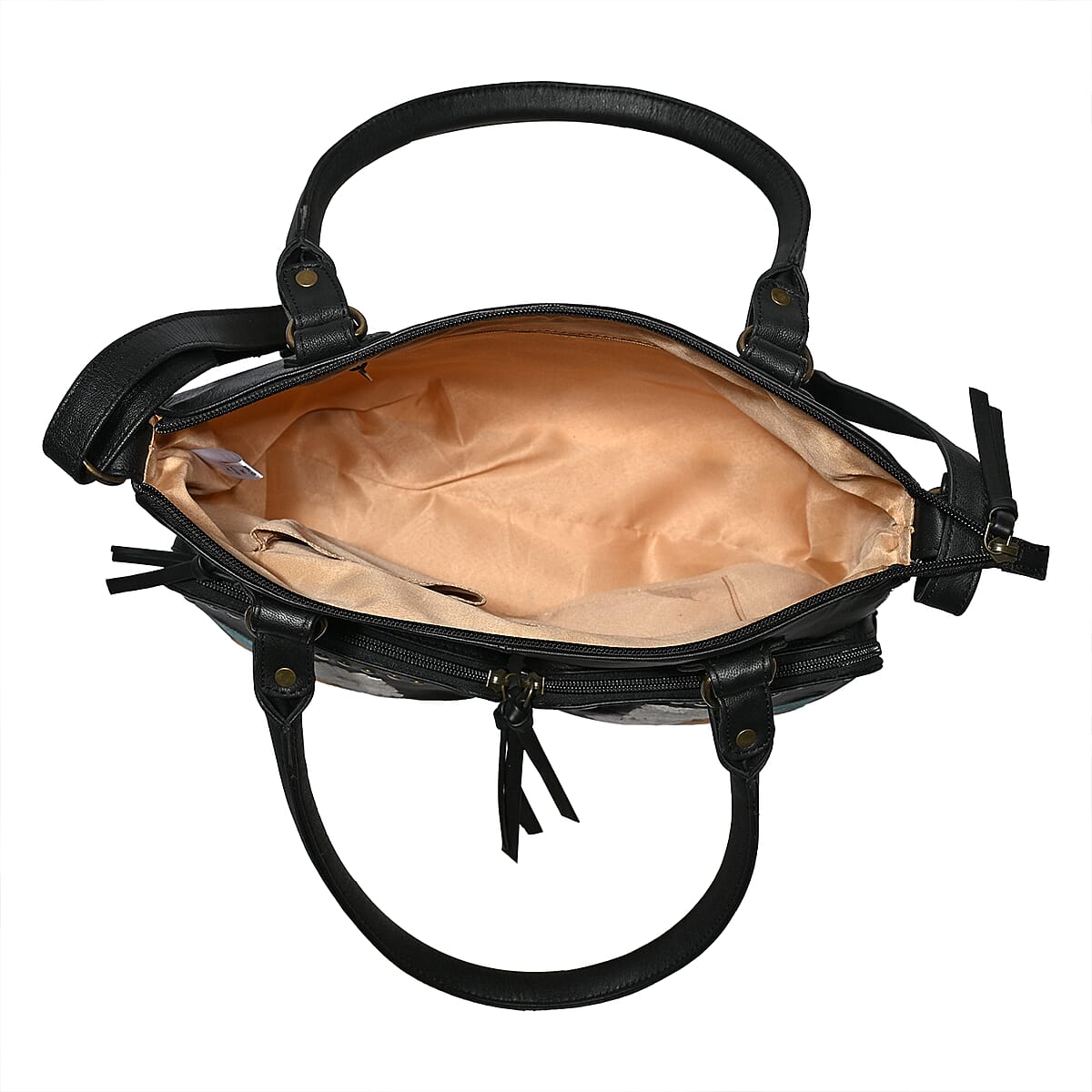 La Marey Black Genuine Leather Embroidery work Shoulder Bag with Shoulder Strap image number 3