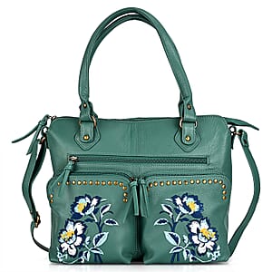 La Marey Dark Turquoise Genuine Leather Embroidery work Shoulder Bag with Shoulder Strap