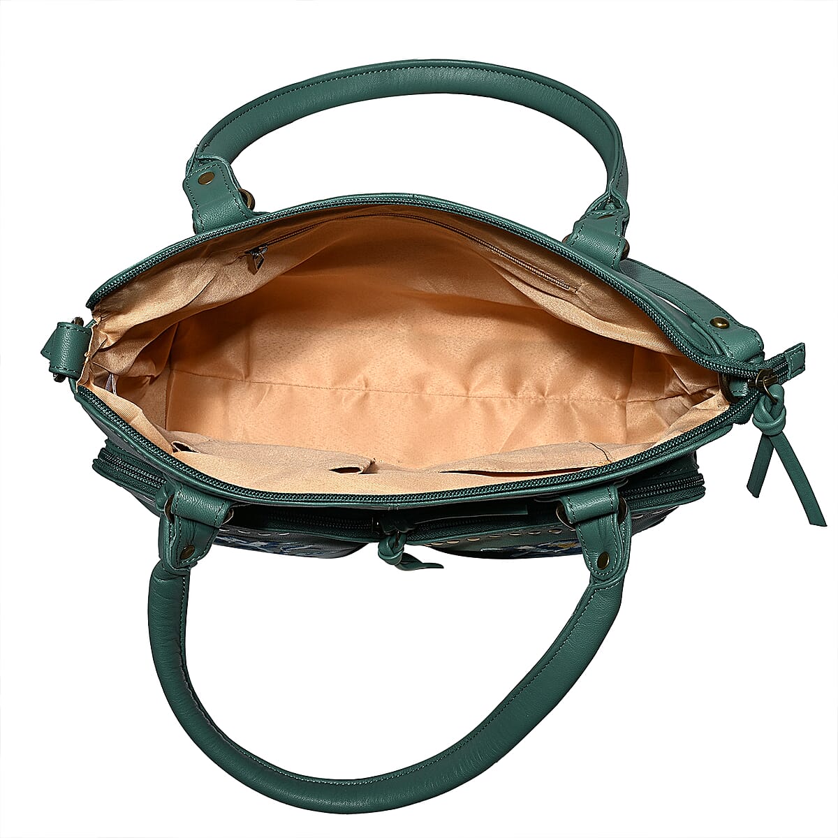 La Marey Dark Turquoise Genuine Leather Embroidery work Shoulder Bag with Shoulder Strap image number 3