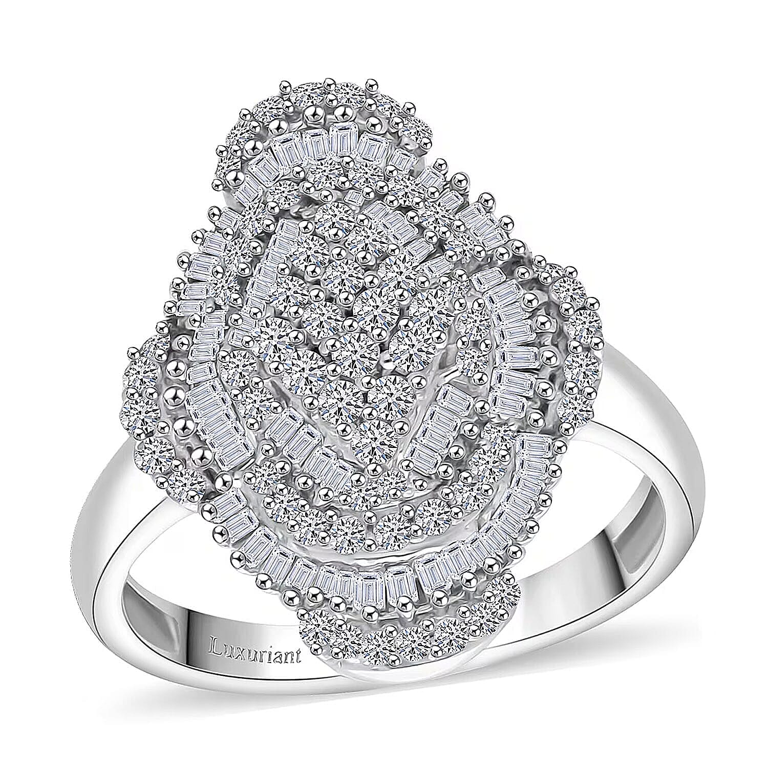 Luxuriant Lab Grown Diamond Mosaic Art Ring in Rhodium Over Sterling Silver 1.00 ctw (Size 10.0)