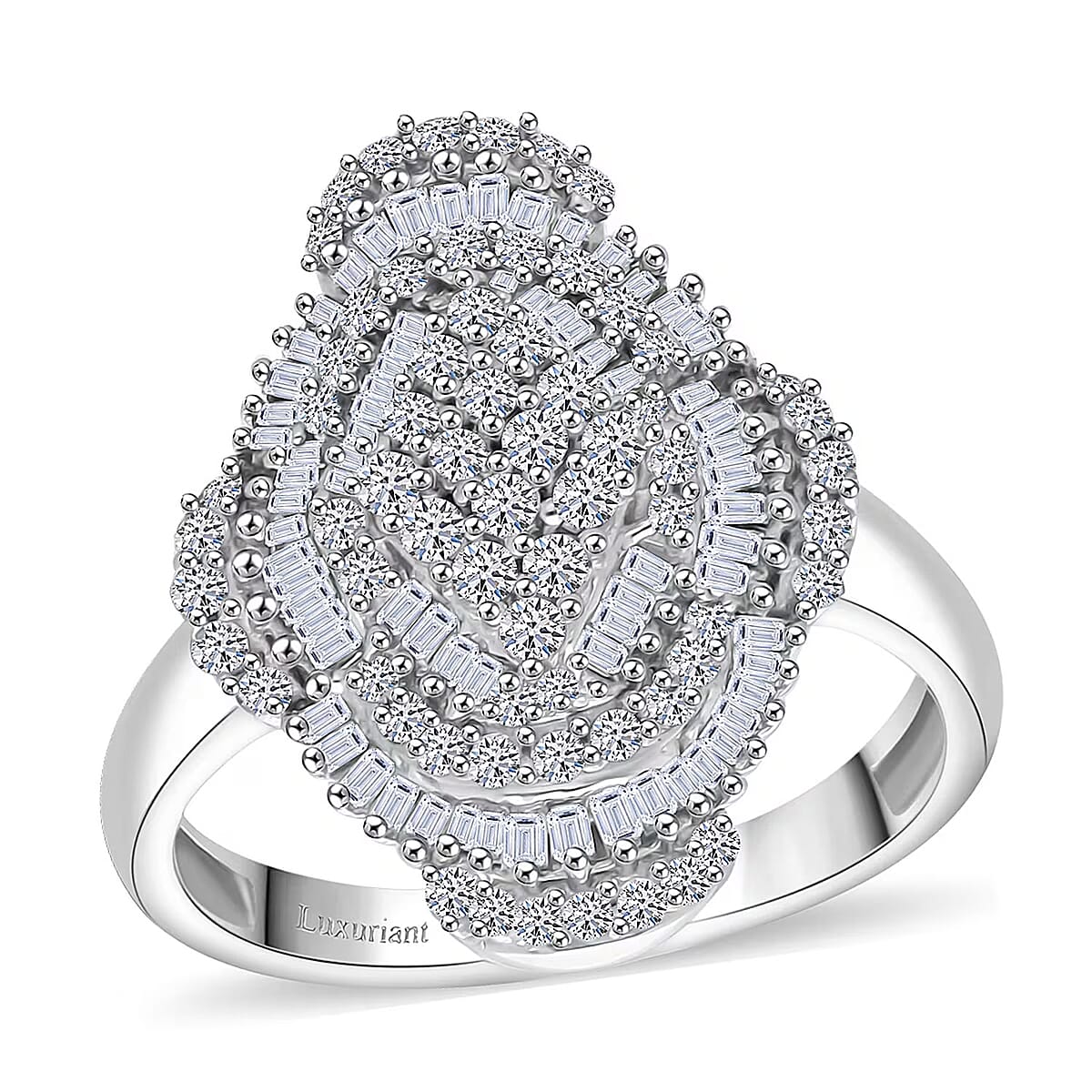 Doorbuster Luxuriant Lab Grown Diamond G-H SI 1.00 ctw Mosaic Art Ring in Rhodium Over Sterling Silver (Size 10.0) image number 0