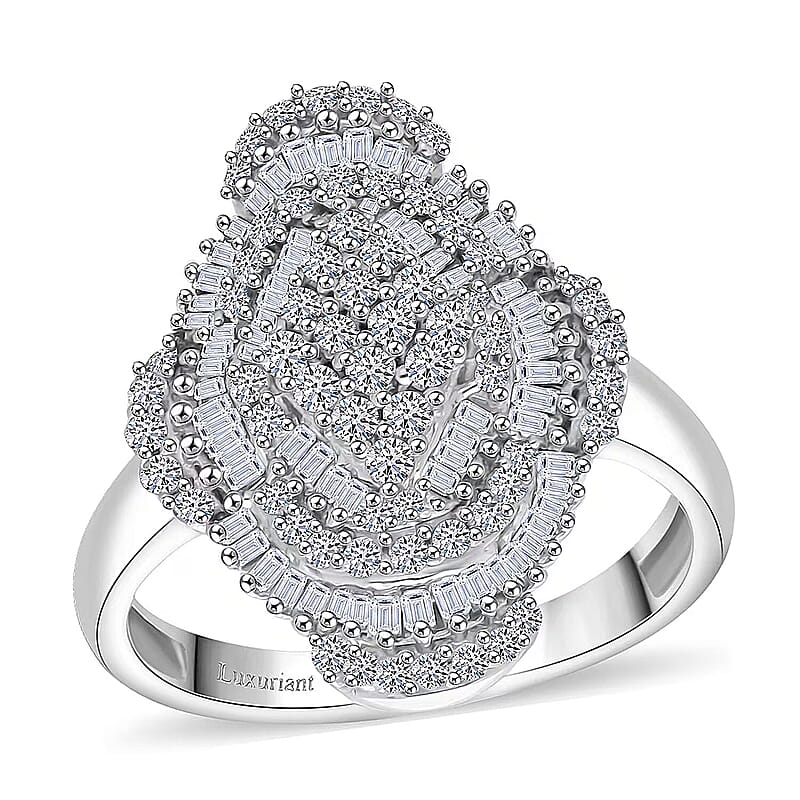 Luxuriant Lab Grown Diamond Mosaic Art Ring in Rhodium Over Sterling Silver 1.00 ctw (Size 10.0)