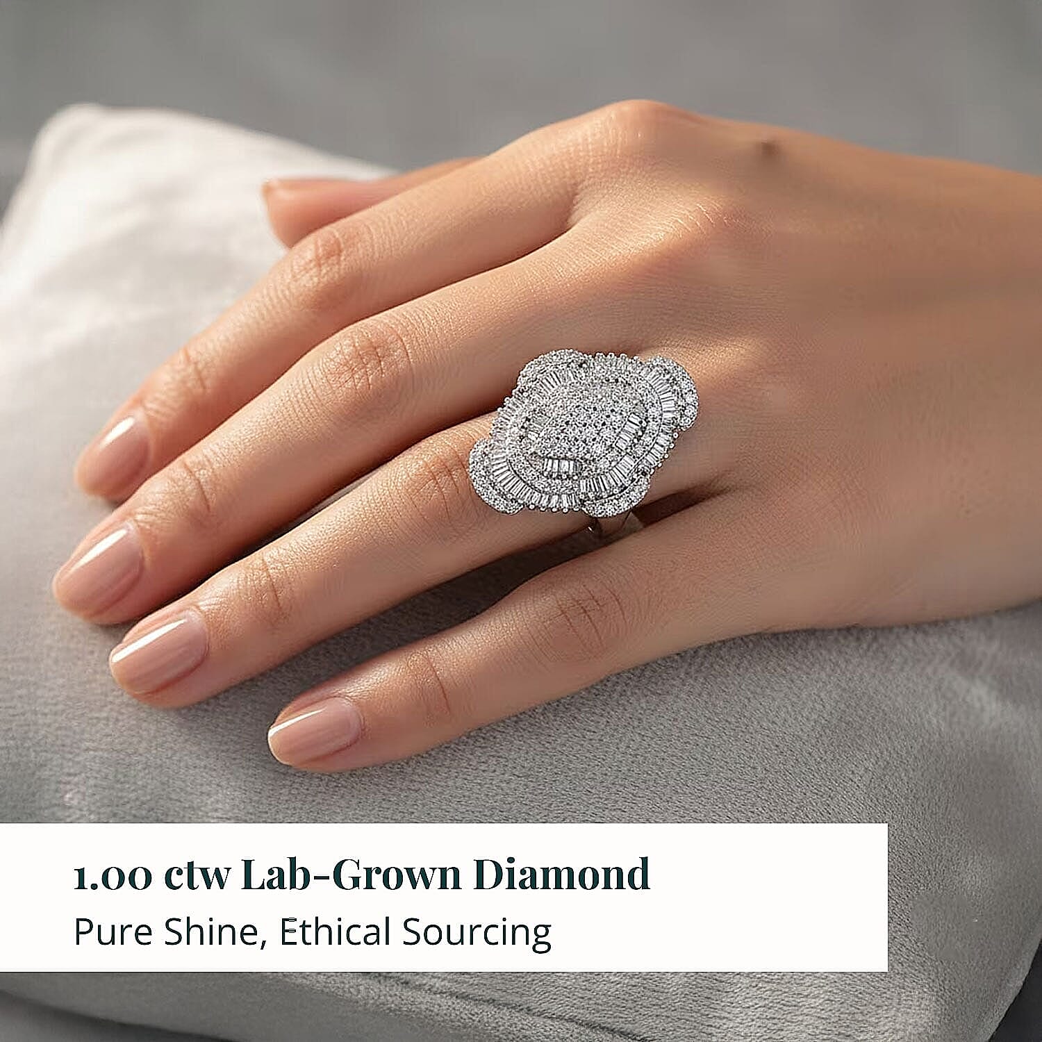 Luxuriant Lab Grown Diamond Mosaic Art Ring in Rhodium Over Sterling Silver 1.00 ctw (Size 10.0)