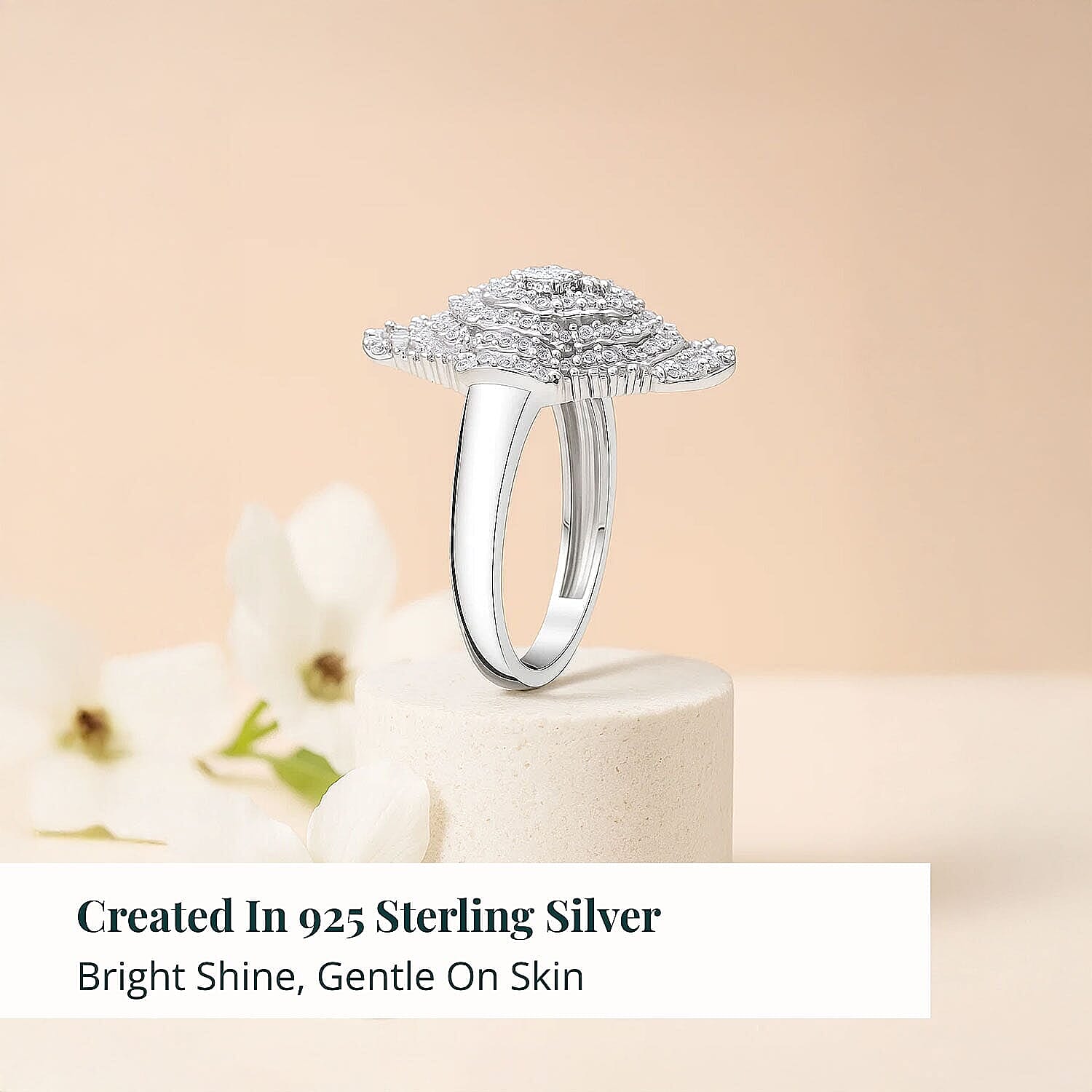 Luxuriant Lab Grown Diamond Mosaic Art Ring in Rhodium Over Sterling Silver 1.00 ctw (Size 10.0)