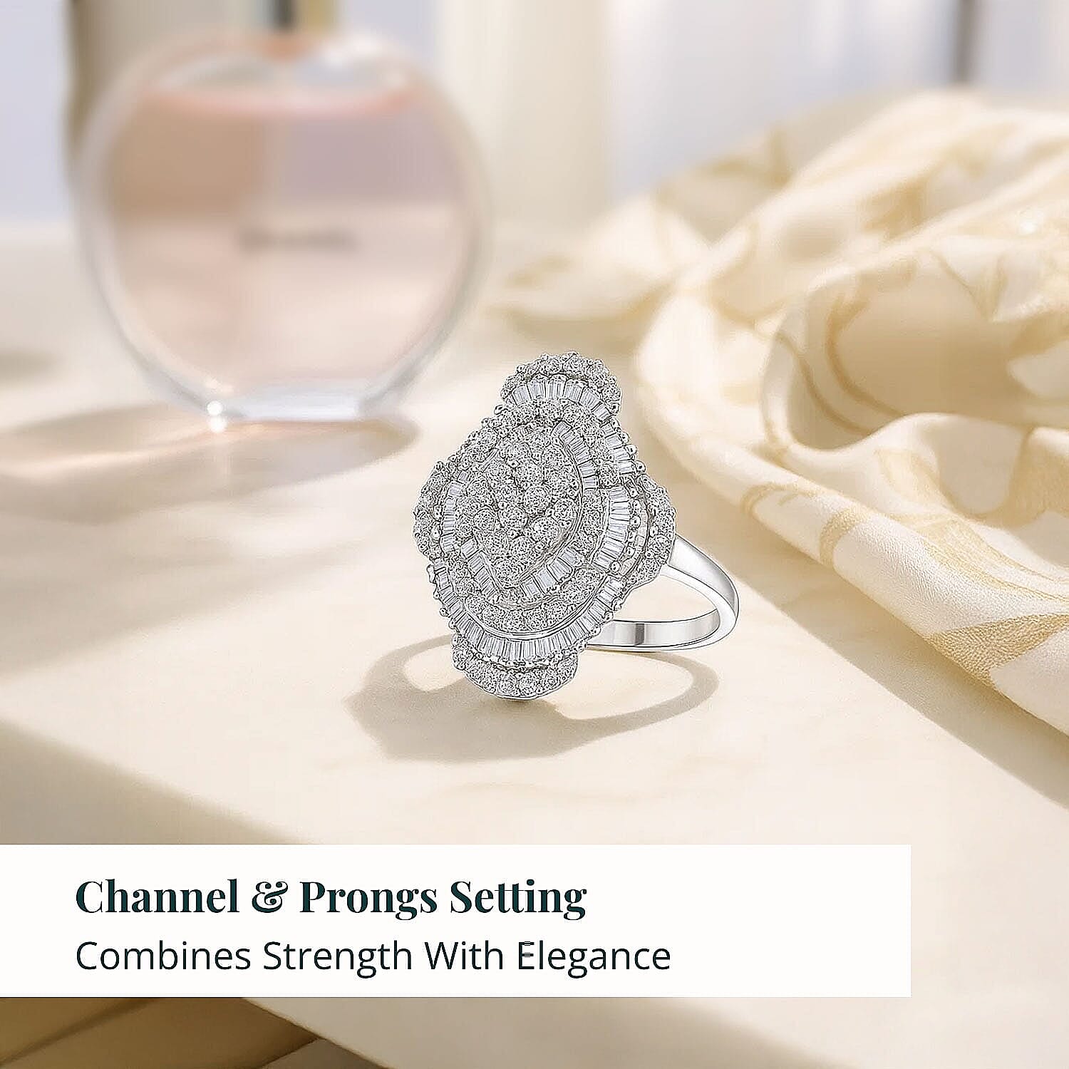 Luxuriant Lab Grown Diamond Mosaic Art Ring in Rhodium Over Sterling Silver 1.00 ctw (Size 10.0)