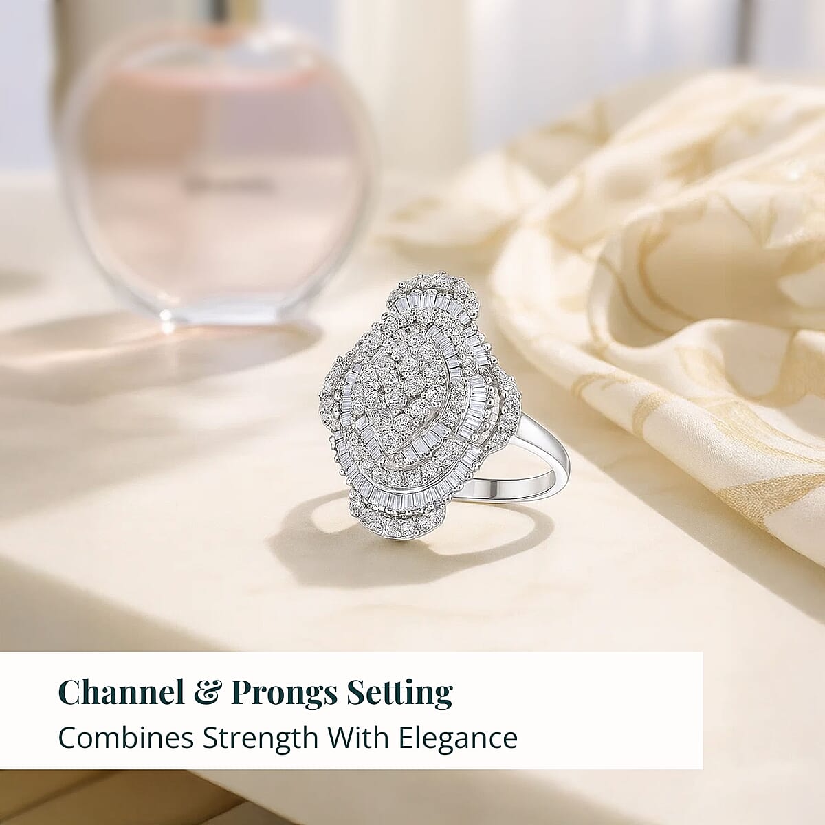 Doorbuster Luxuriant Lab Grown Diamond G-H SI 1.00 ctw Mosaic Art Ring in Rhodium Over Sterling Silver (Size 10.0) image number 4