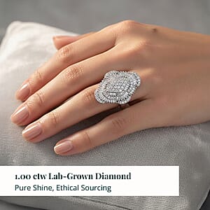 Luxuriant Lab Grown Diamond Mosaic Art Ring in Rhodium Over Sterling Silver 1.00 ctw (Size 7.0) (G-H, SI)