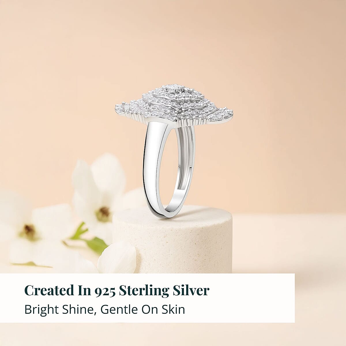 Doorbuster Luxuriant Lab Grown Diamond G-H SI 1.00 ctw Mosaic Art Ring in Rhodium Over Sterling Silver (Size 7.0) image number 2