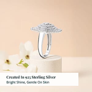 Luxuriant Lab Grown Diamond Mosaic Art Ring in Rhodium Over Sterling Silver 1.00 ctw (Size 8.0)