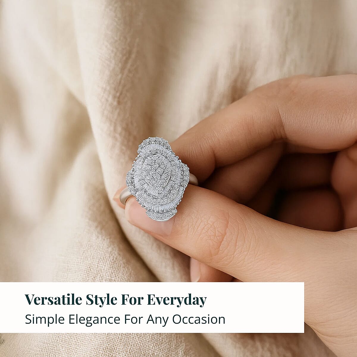 Doorbuster Luxuriant Lab Grown Diamond G-H SI 1.00 ctw Mosaic Art Ring in Rhodium Over Sterling Silver (Size 9.0) image number 5