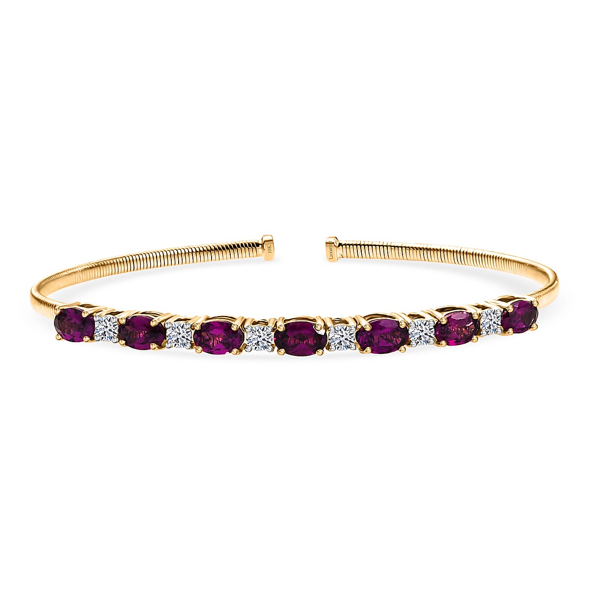 Doorbuster AAA Radiant Ember Garnet and Luxuriant Lab Grown Diamond E-F VS 4.40 ctw Cuff Bracelet in 10K Yellow Gold (7.25 In) image number 0