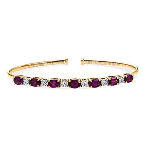Doorbuster AAA Radiant Ember Garnet and Luxuriant Lab Grown Diamond E-F VS 4.40 ctw Cuff Bracelet in 10K Yellow Gold (7.25 In)