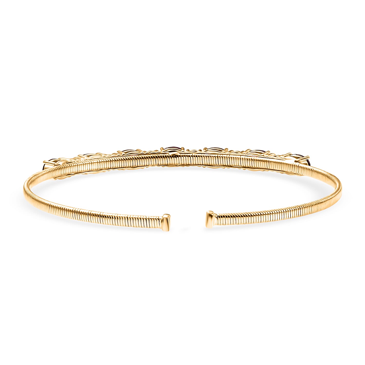  AAA Radiant Ember Garnet and Luxuriant Lab Grown Diamond E-F VS 4.40 ctw Cuff Bracelet in 10K Yellow Gold (7.25 In)