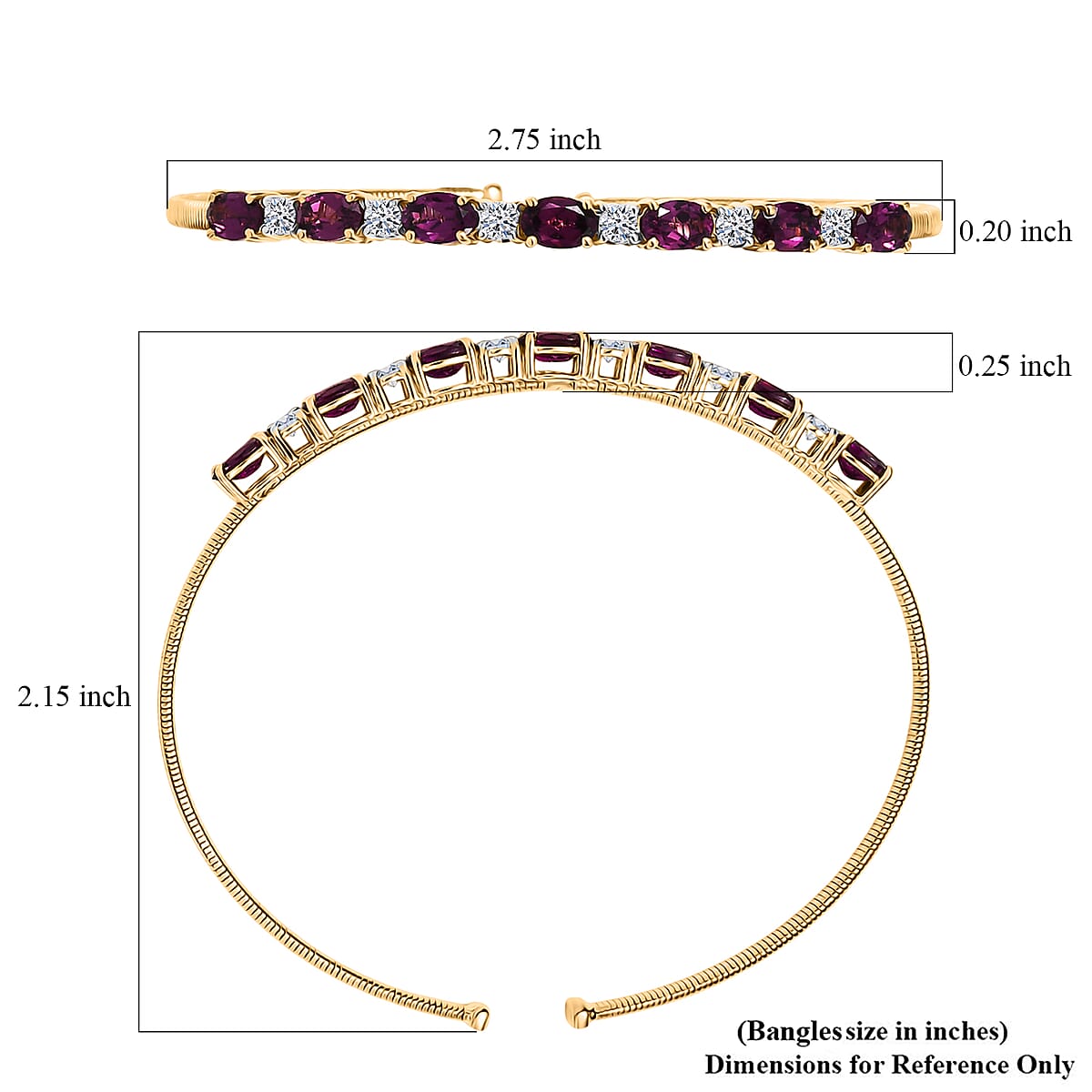 Doorbuster AAA Radiant Ember Garnet and Luxuriant Lab Grown Diamond E-F VS 4.40 ctw Cuff Bracelet in 10K Yellow Gold (7.25 In) image number 5