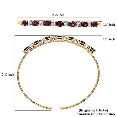  AAA Radiant Ember Garnet and Luxuriant Lab Grown Diamond E-F VS 4.40 ctw Cuff Bracelet in 10K Yellow Gold (7.25 In)