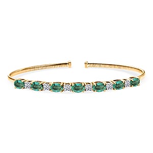 Doorbuster AAA Kagem Zambian Emerald and Luxuriant Lab Grown Diamond E-F VS 3.60 ctw Cuff Bracelet in 10K Yellow Gold (7.25 In) 4.30 Grams