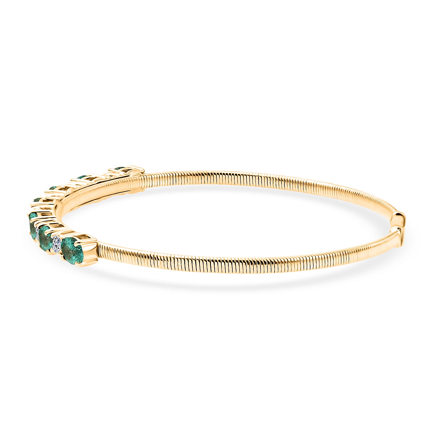  AAA Kagem Zambian Emerald and Luxuriant Lab Grown Diamond E-F VS 3.60 ctw Cuff Bracelet in 10K Yellow Gold (7.25 In) 4.30 Grams