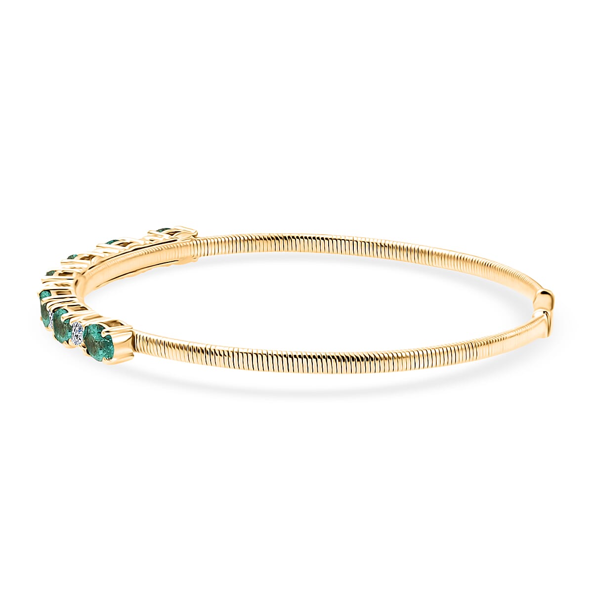 Doorbuster AAA Kagem Zambian Emerald and Luxuriant Lab Grown Diamond E-F VS 3.60 ctw Cuff Bracelet in 10K Yellow Gold (7.25 In) 4.30 Grams image number 3