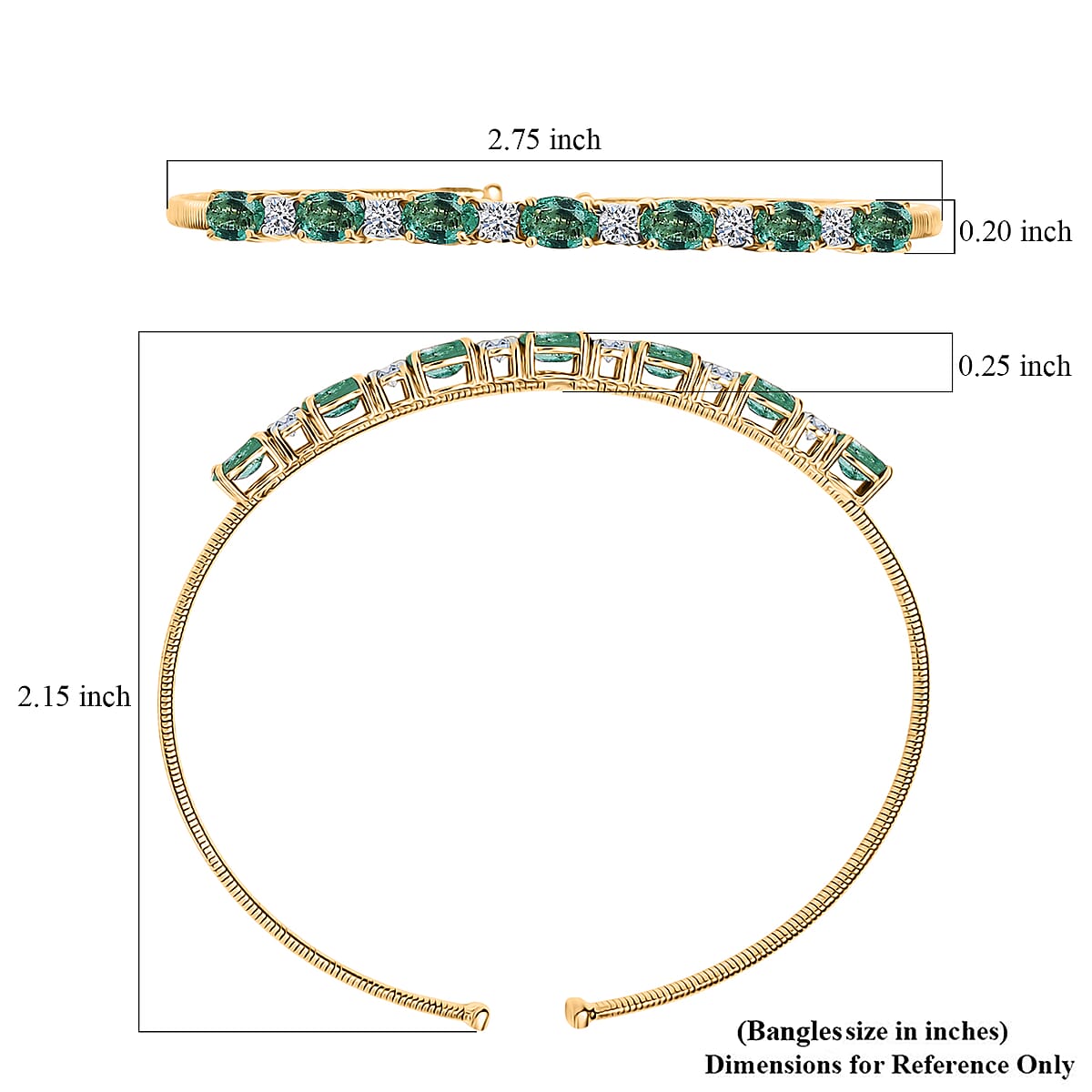 Doorbuster AAA Kagem Zambian Emerald and Luxuriant Lab Grown Diamond E-F VS 3.60 ctw Cuff Bracelet in 10K Yellow Gold (7.25 In) 4.30 Grams image number 5