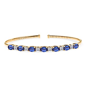 Doorbuster AAA Tanzanite and Luxuriant Lab Grown Diamond E-F VS 4.00 ctw Cuff Bracelet in 10K Yellow Gold (7.25 In)