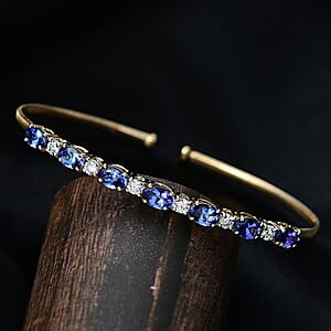 AAA Tanzanite and Luxuriant Lab Grown Diamond E-F VS 4.00 ctw Cuff Bracelet in 10K Yellow Gold (7.25 In)
