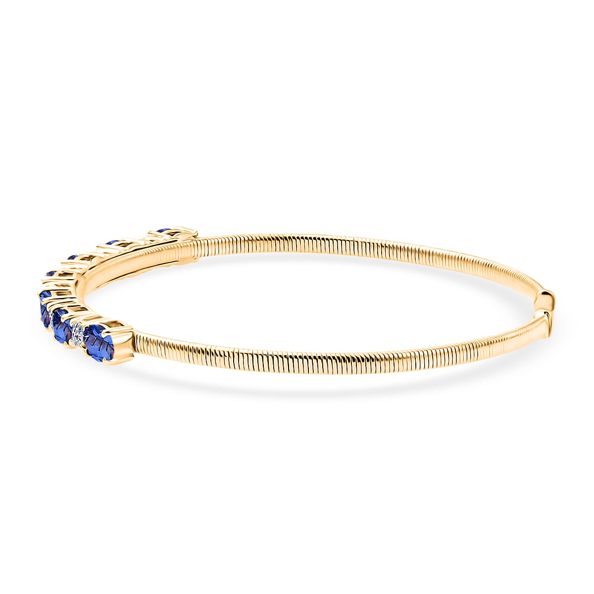 Doorbuster AAA Tanzanite and Luxuriant Lab Grown Diamond E-F VS 4.00 ctw Cuff Bracelet in 10K Yellow Gold (7.25 In) image number 3