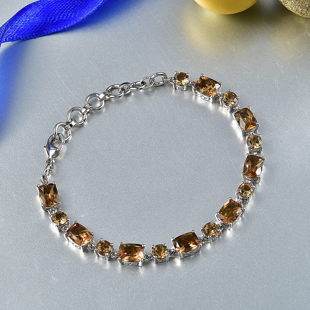 EverTrue Autumn Alexite 15.35 ctw Art Deco Bracelet in Platinum Bond (6.50-8.0In)  image number 1