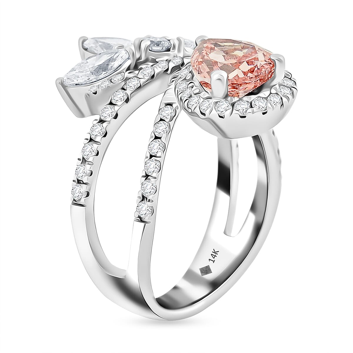 Luxuriant Lab Grown Pink Diamond and Lab Grown Diamond VS-VS2 3.00 ctw Ring in 14K White Gold (Size 8.0) image number 3