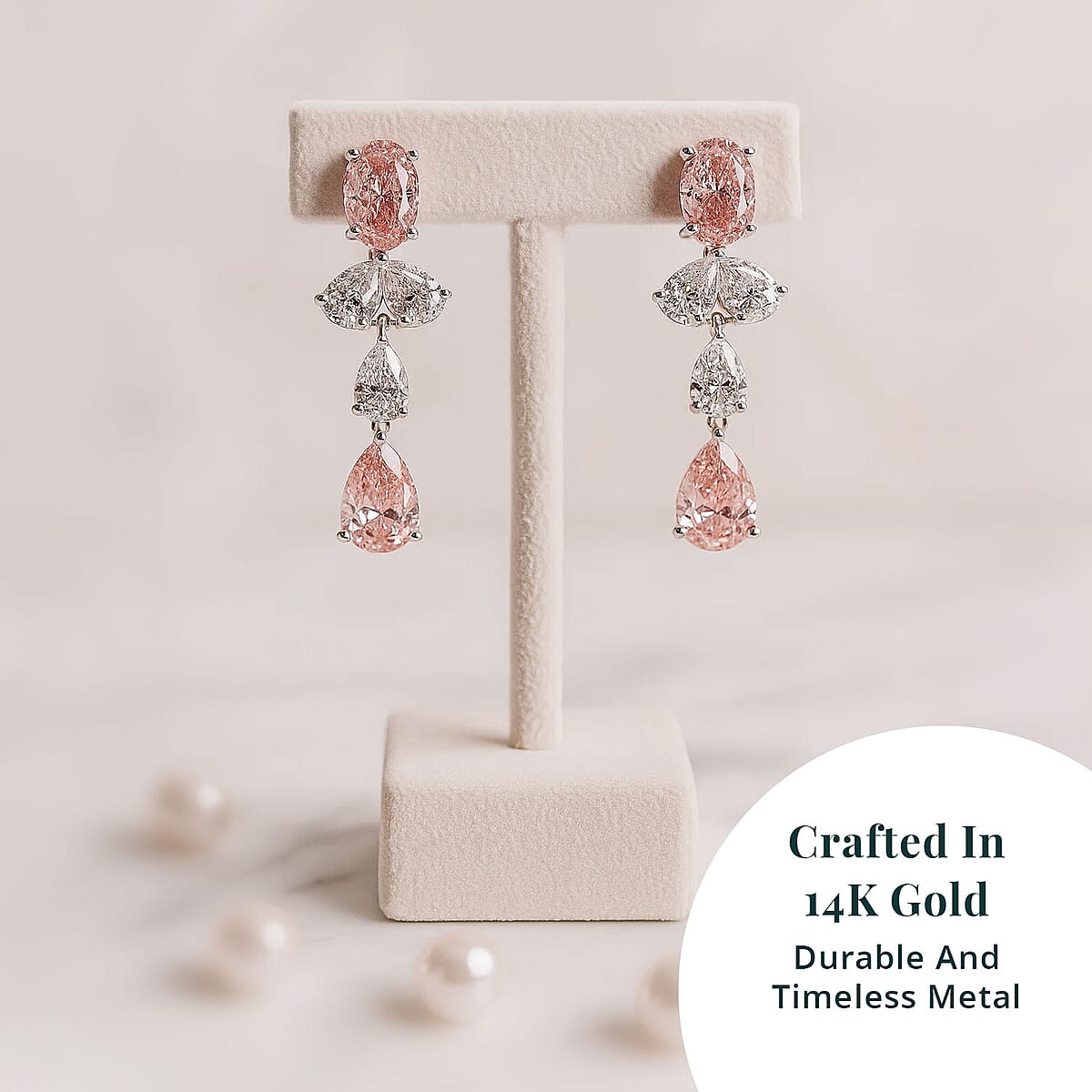 Luxuriant Lab Grown Pink Diamond and Lab Grown Diamond VS-VS2 3.50 ctw Earrings in 14K White Gold image number 2