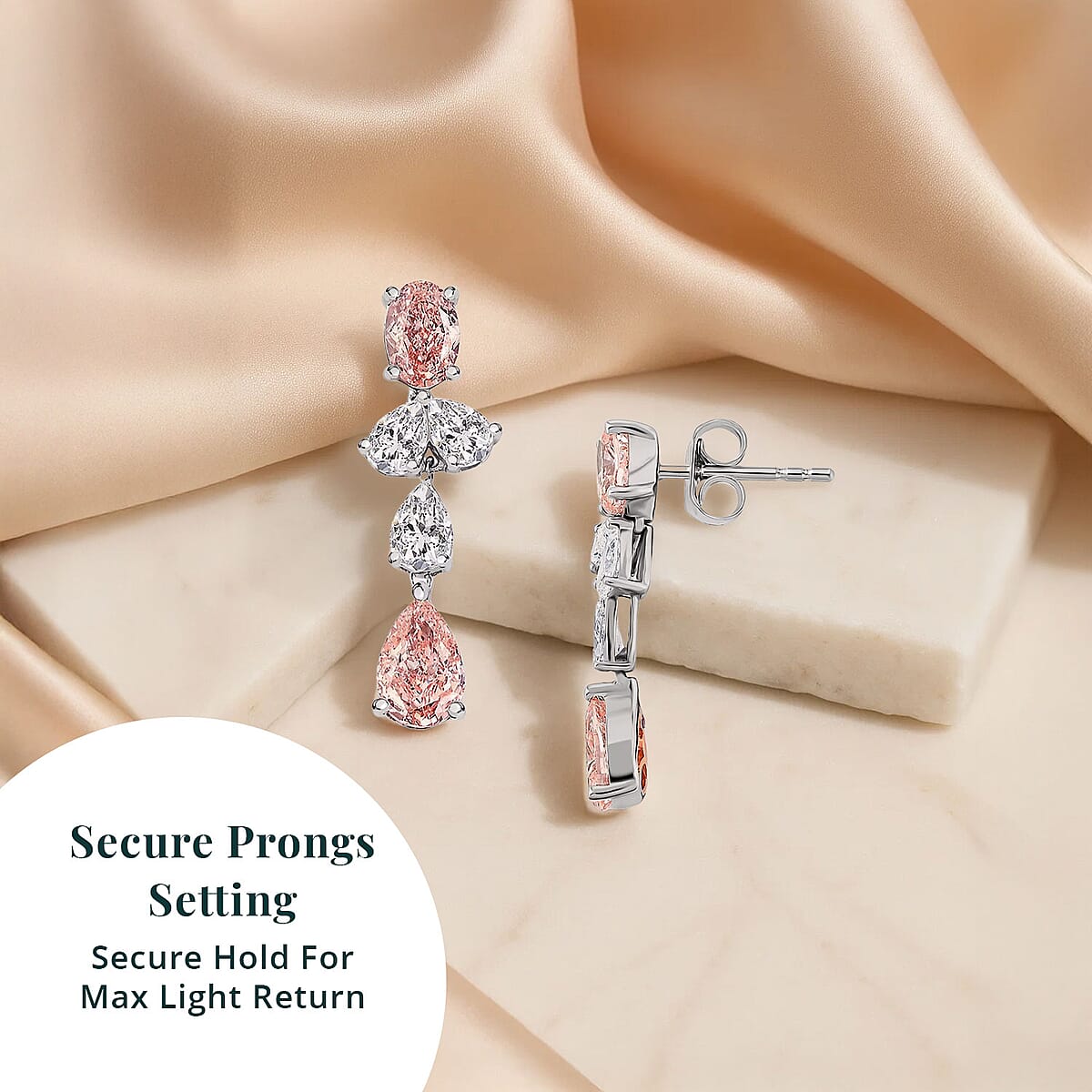Luxuriant Lab Grown Pink Diamond and Lab Grown Diamond VS-VS2 3.50 ctw Earrings in 14K White Gold image number 4