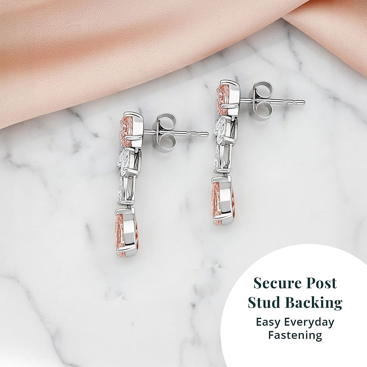 Luxuriant Lab Grown Pink Diamond and Lab Grown Diamond VS-VS2 3.50 ctw Earrings in 14K White Gold image number 5