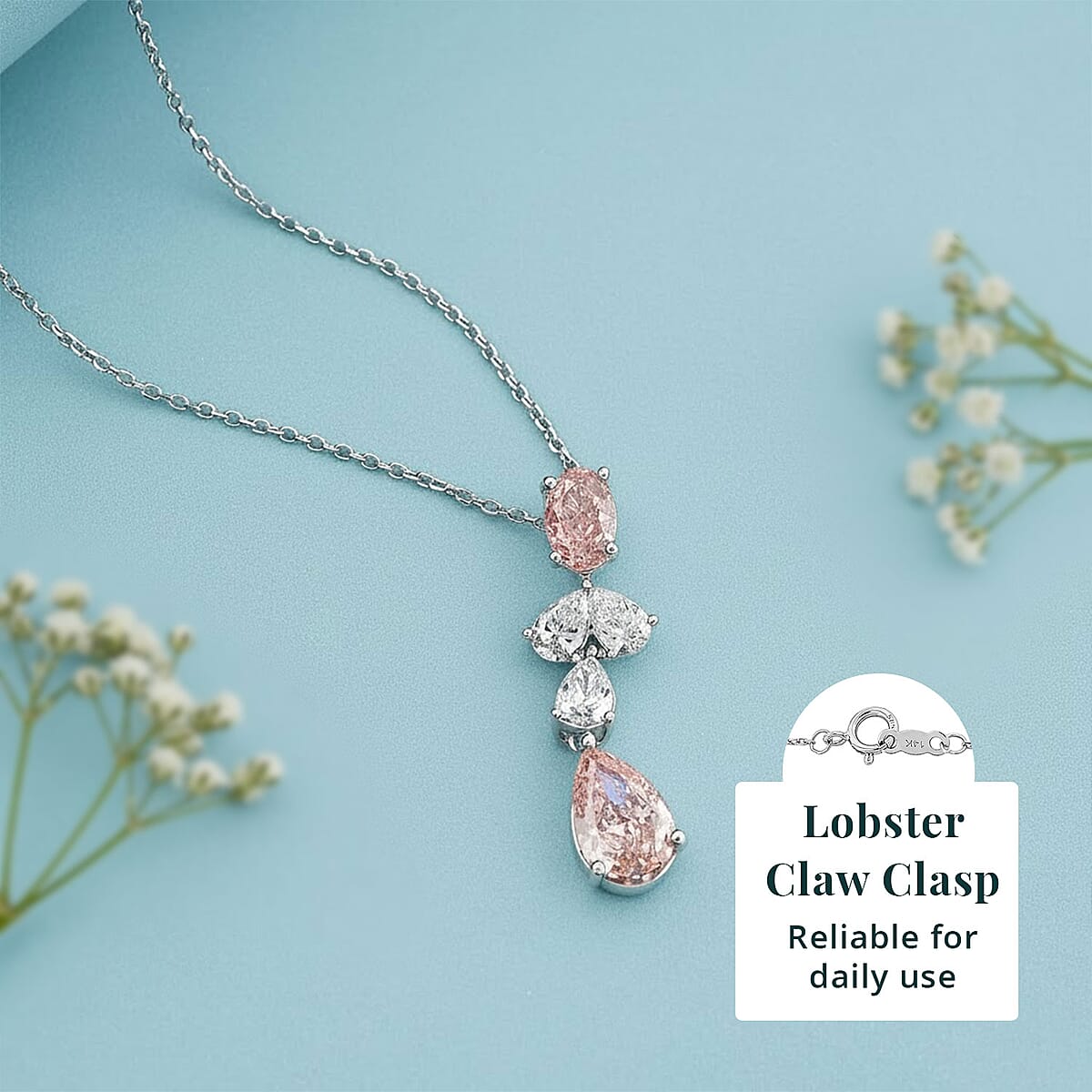 Luxuriant Lab Grown Pink Diamond and Lab Grown Diamond VS-VS2 2.00 ctw Necklace in 14K White Gold 18 Inches image number 5