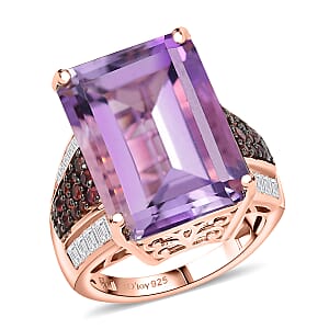 Doorbuster D'Joy Premium Rose De France Amethyst and Multi Gemstone 15.20 ctw Crown of the Two Forces Ring in 18K Vermeil Rose Gold Over Sterling Silver (Size 7.0)