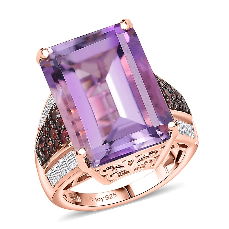  D'Joy Premium Rose De France Amethyst and Multi Gemstone 15.20 ctw Crown of the Two Forces Ring in 18K Vermeil Rose Gold Over Sterling Silver (Size 7.0)
