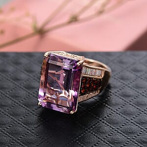 Doorbuster D'Joy Premium Rose De France Amethyst and Multi Gemstone 15.20 ctw Crown of the Two Forces Ring in 18K Vermeil Rose Gold Over Sterling Silver (Size 7.0)