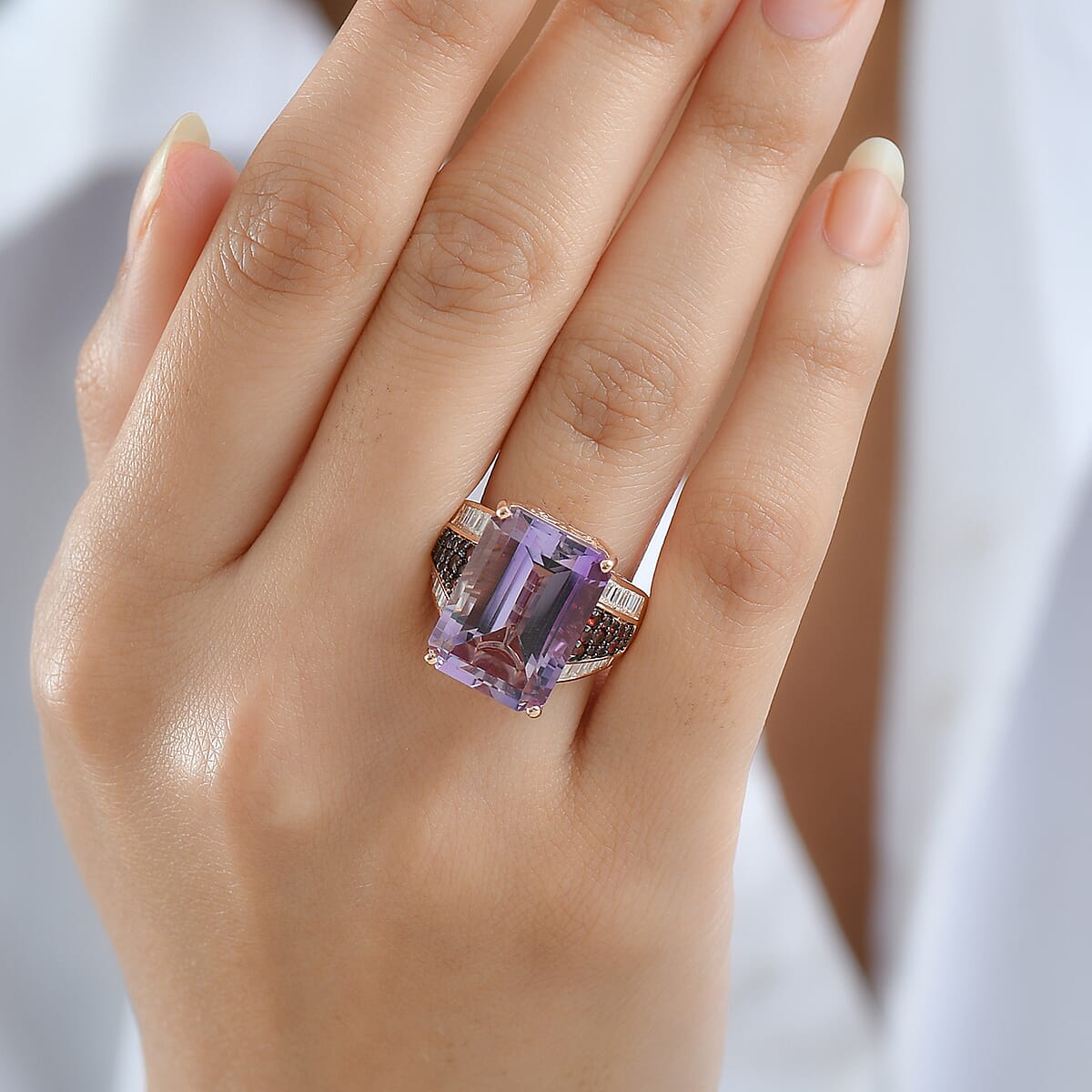 Doorbuster D'Joy Premium Rose De France Amethyst and Multi Gemstone 15.20 ctw Crown of the Two Forces Ring in 18K Vermeil Rose Gold Over Sterling Silver (Size 7.0) image number 2