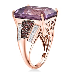 Doorbuster D'Joy Premium Rose De France Amethyst and Multi Gemstone 15.20 ctw Crown of the Two Forces Ring in 18K Vermeil Rose Gold Over Sterling Silver (Size 7.0)