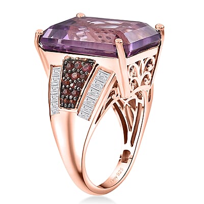  D'Joy Premium Rose De France Amethyst and Multi Gemstone 15.20 ctw Crown of the Two Forces Ring in 18K Vermeil Rose Gold Over Sterling Silver (Size 7.0)