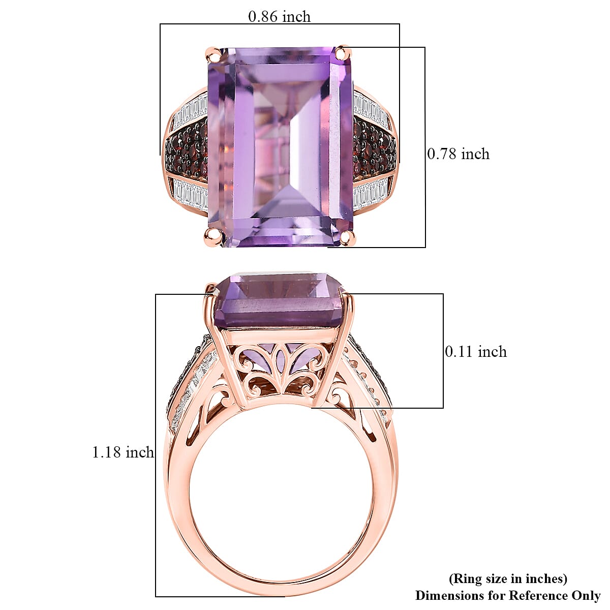 Doorbuster D'Joy Premium Rose De France Amethyst and Multi Gemstone 15.20 ctw Crown of the Two Forces Ring in 18K Vermeil Rose Gold Over Sterling Silver (Size 7.0) image number 5