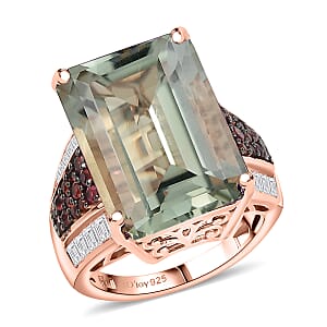 Doorbuster D'Joy Premium Montezuma Prasiolite and Multi Gemstone 18.80 ctw Crown of the Two Forces Ring in 18K Vermeil Rose Gold Over Sterling Silver (Size 7.0)