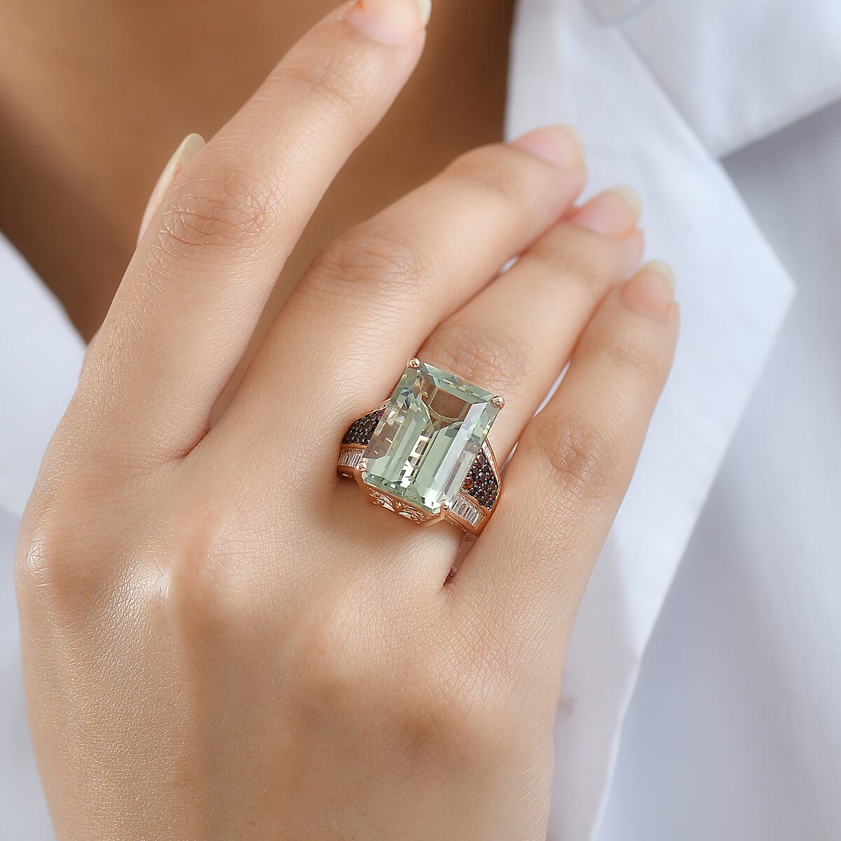 Doorbuster D'Joy Premium Montezuma Prasiolite and Multi Gemstone 18.80 ctw Crown of the Two Forces Ring in 18K Vermeil Rose Gold Over Sterling Silver (Size 7.0) image number 2