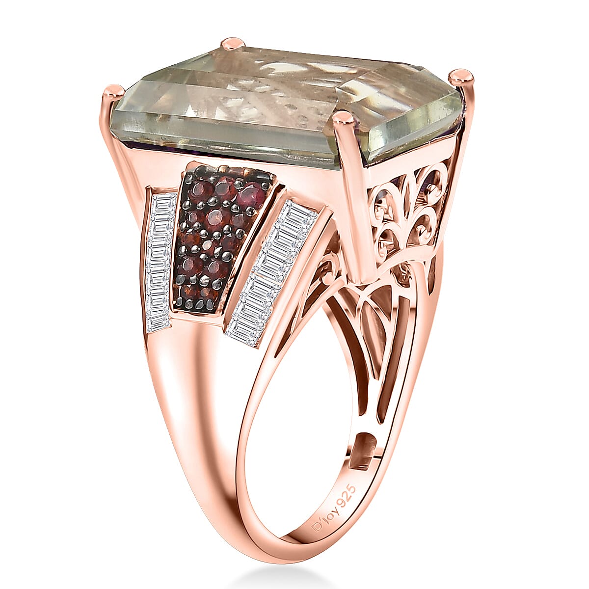 Doorbuster D'Joy Premium Montezuma Prasiolite and Multi Gemstone 18.80 ctw Crown of the Two Forces Ring in 18K Vermeil Rose Gold Over Sterling Silver (Size 7.0) image number 3